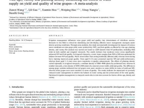 Vine age, variety and planting density influencing the effects of water supply on yield and quality of wine grapes—A meta-analysis