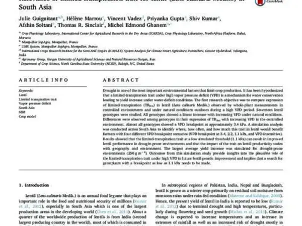 Relevance of limited-transpiration trait for lentil (Lens culinaris Medik.) in South Asia