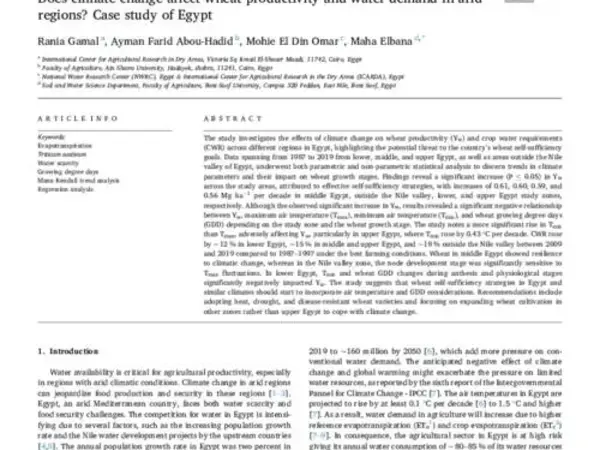 Does climate change affect wheat productivity and water demand in arid regions? Case study of Egypt