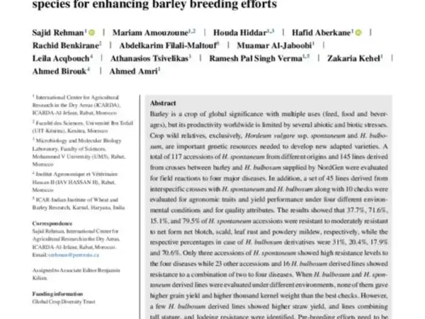 Traits discovery in Hordeum vulgare sbsp. spontaneum accessions and in lines derived from interspecific crosses with wild Hordeum species for enhancing barley breeding efforts