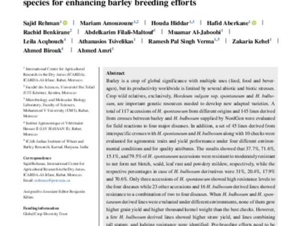 Traits discovery in Hordeum vulgare sbsp. spontaneum accessions and in lines derived from interspecific crosses with wild Hordeum species for enhancing barley breeding efforts