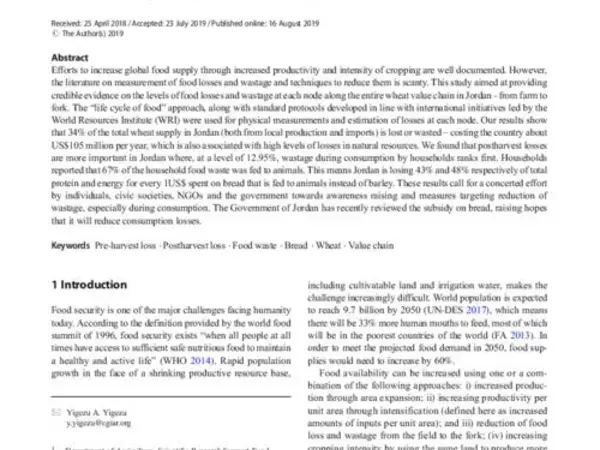 Where in the value chain are we losing the most food? The case of wheat in Jordan