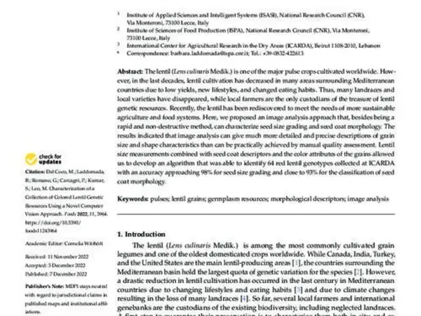 Characterization of a Collection of Colored Lentil Genetic Resources Using a Novel Computer Vision Approach