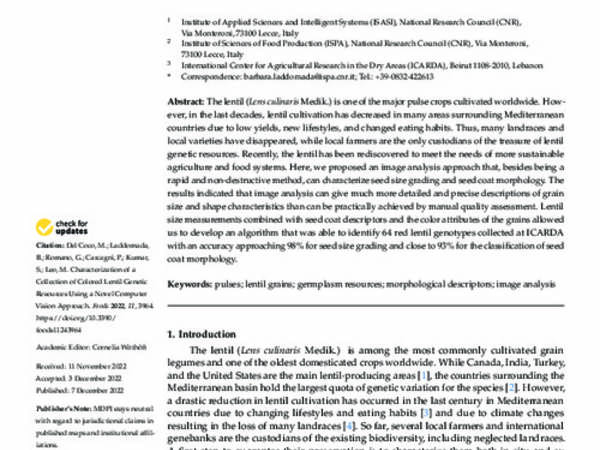 Characterization of a Collection of Colored Lentil Genetic Resources Using a Novel Computer Vision Approach