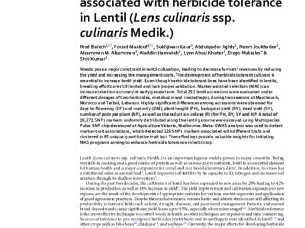 Identification of novel genes associated with herbicide tolerance in Lentil (Lens culinaris ssp. culinaris Medik.)