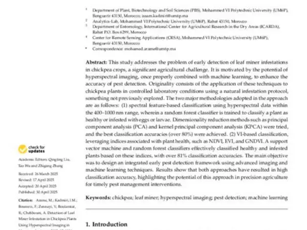 Detection of Leaf Miner Infestation in Chickpea Plants Using Hyperspectral Imaging in Morocco