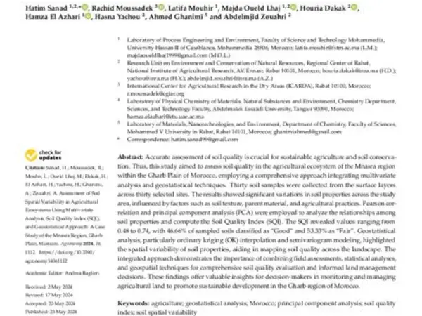 Assessment of Soil Spatial Variability in Agricultural Ecosystems Using Multivariate Analysis, Soil Quality Index (SQI), and Geostatistical Approach: A Case Study of the Mnasra Region, Gharb Plain, Morocco