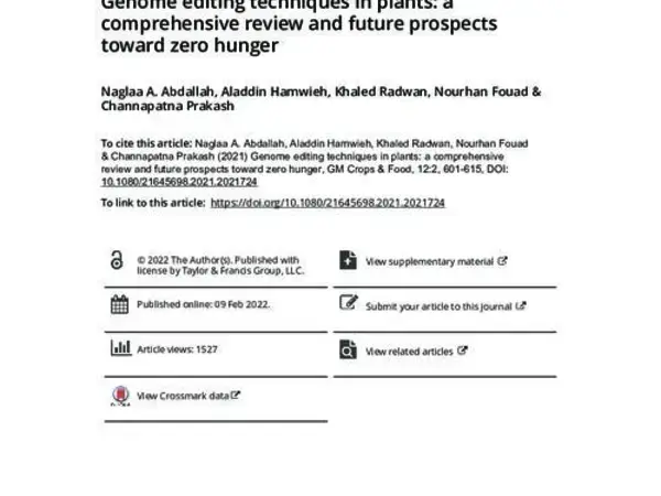 Genome editing techniques in plants: a comprehensive review and future prospects toward zero hunger