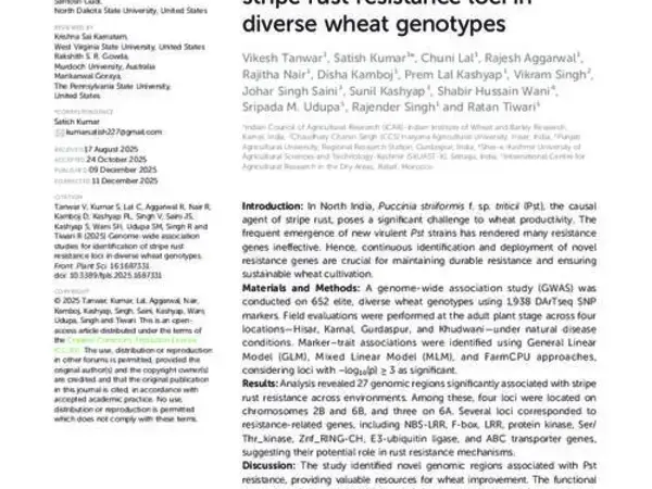 Genome-wide association studies for identification of stripe rust resistance loci in diverse wheat genotypes