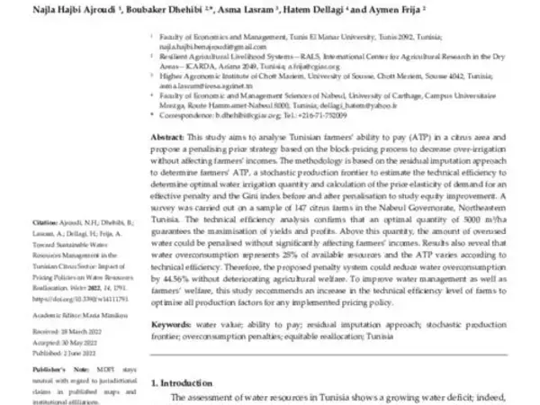Toward Sustainable Water Resources Management in the Tunisian Citrus Sector: Impact of Pricing Policies on Water Resources Reallocation