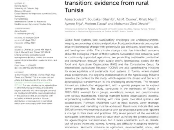 Linking farmers’ perceptions and  management decision toward  sustainable agroecological transition: evidence from rural  Tunisia