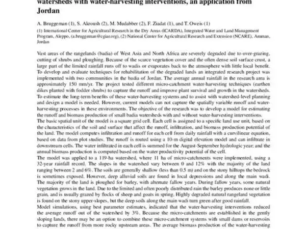 Modelling surface runoff and water productivity in small dryland watersheds with water-harvesting interventions, an application from Jordan