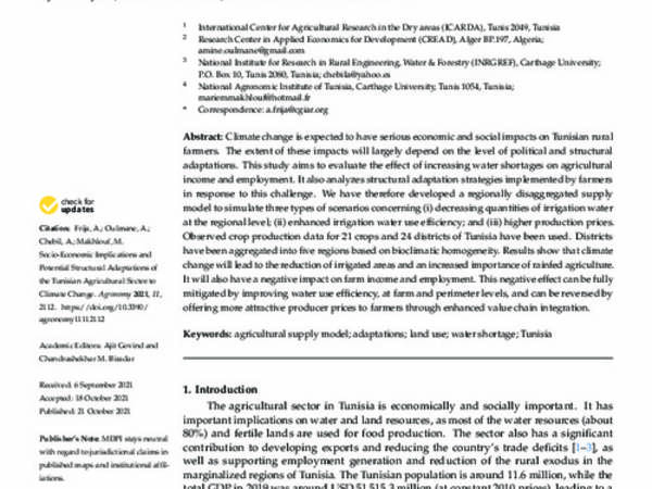 Socio-Economic Implications and Potential Structural Adaptations of the Tunisian Agricultural Sector to Climate Change