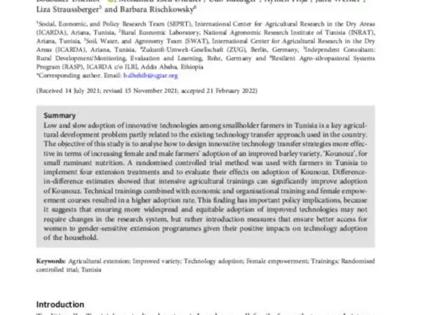Impact of improved agricultural extension approaches on technology adoption: Evidence from a randomised controlled trial in rural Tunisia