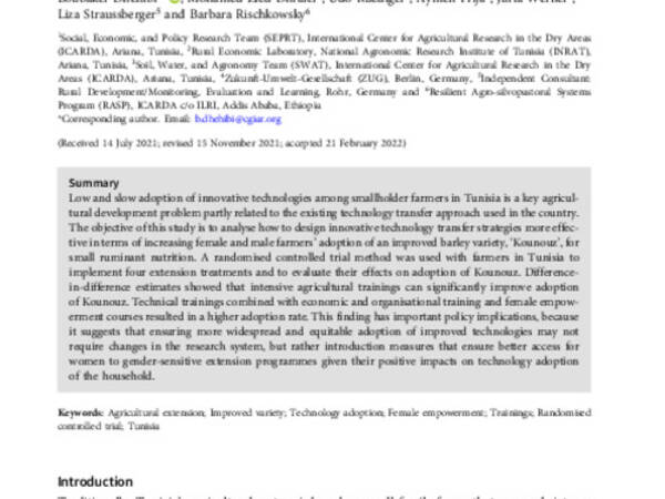 Impact of improved agricultural extension approaches on technology adoption: Evidence from a randomised controlled trial in rural Tunisia