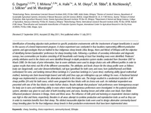 Identification of smallholder farmers and pastoralists’ preferences for sheep breeding traits: choice model approach