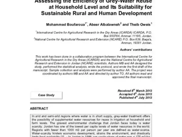 Assessing the Efficiency of Grey-Water Reuse at Household Level and Its Suitability for Sustainable Rural and Human Development