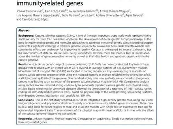 A genetic map of cassava (Manihot esculenta Crantz) with integrated physical mapping of immunity-related genes