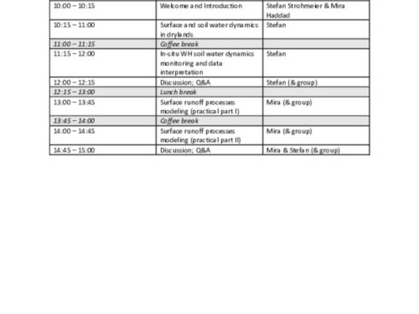 Agenda - Training of trainers on in-situ WH functionality and soil water process monitoring