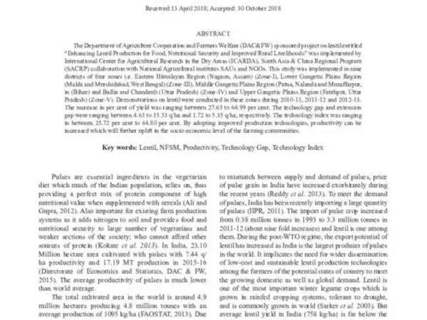 Lentil (Lens culinaris) demonstration for enhanced productivity at farmers field in India
