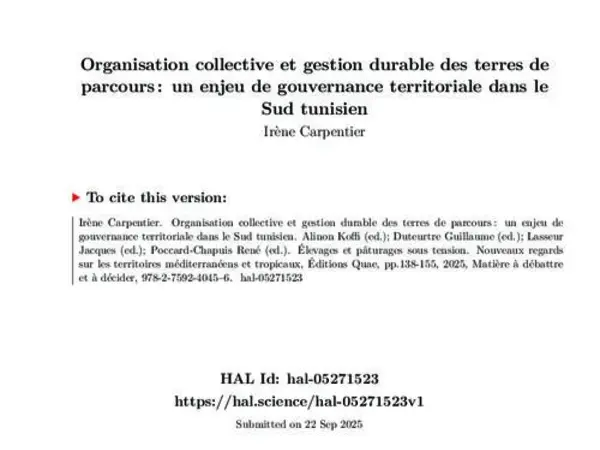 Organisation collective et gestion durable des terres de parcours : un enjeu de gouvernance territoriale dans le Sud tunisien 