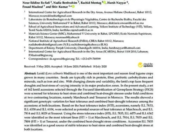 Screening the FIGS Set of Lentil (Lens culinaris Medikus) Germplasm for Tolerance to Terminal Heat and Combined Drought-Heat Stress