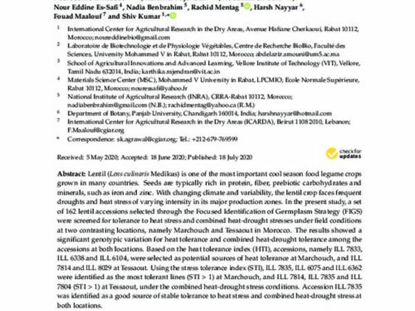 Screening the FIGS Set of Lentil (Lens culinaris Medikus) Germplasm for Tolerance to Terminal Heat and Combined Drought-Heat Stress