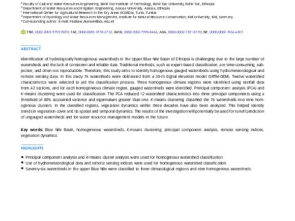 Identification of hydrologically homogenous watersheds and climate-vegetation dynamics in the Blue Nile Basin of Ethiopia