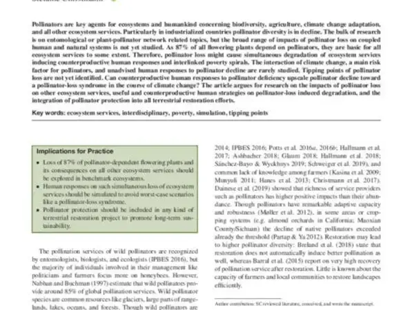 Do we realize the full impact of pollinator loss on other ecosystem services and the challenges for any restoration in terrestrial areas? 