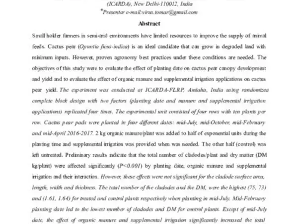 Promoting the Use of Cactus Pear to Enhance Sustainable Livelihoods in Semi-arid Areas of India