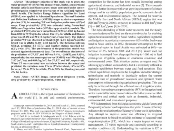 Assessing Agricultural Water Productivity in Desert Farming System of Saudi Arabia