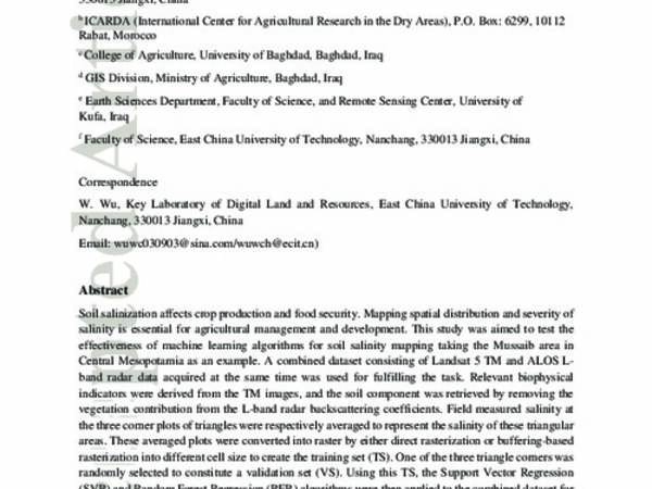 Soil salinity prediction and mapping by machine learning regression in Central Mesopotamia, Iraq