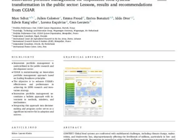 Innovation portfolio management for responsible food systems transformation in the public sector: Lessons, results and recommendations from CGIAR