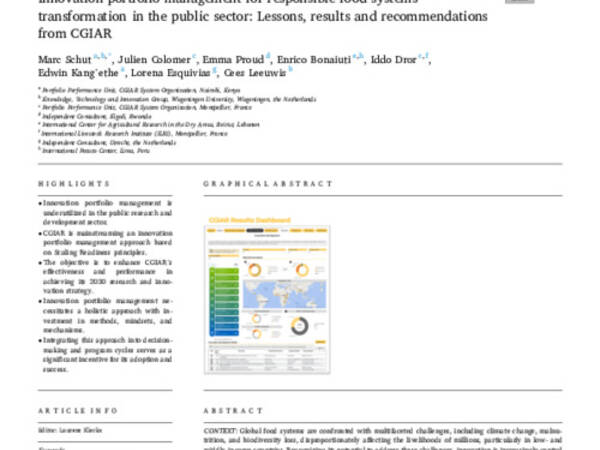 Innovation portfolio management for responsible food systems transformation in the public sector: Lessons, results and recommendations from CGIAR