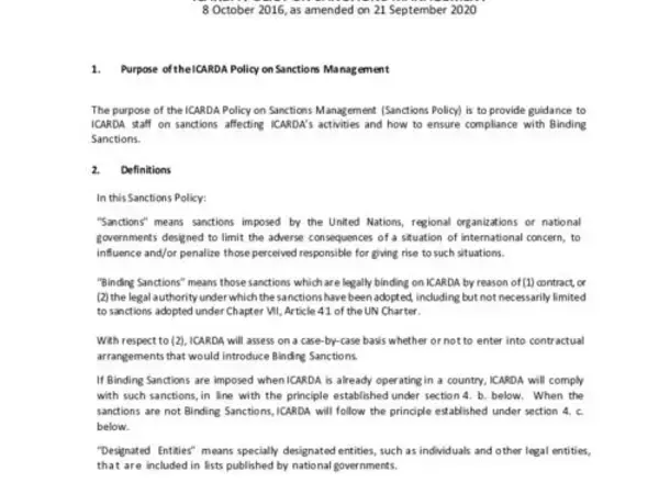 ICARDA Policy on Sanctions Management