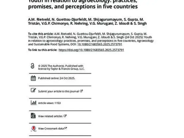 Youth in relation to agroecology: practices, promises, and perceptions in five countries 