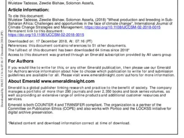 Wheat production and breeding in Sub-Saharan Africa: Challenges and opportunities in the face of climate change