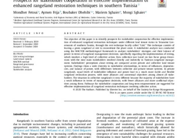 Prospects for stakeholder cooperation in effective implementation of enhanced rangeland restoration techniques in southern Tunisia 