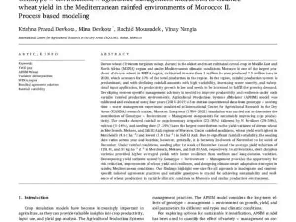 Genotype × environment × agronomic management interaction to enhance  wheat yield in the Mediterranean rainfed environments of Morocco: II.  Process based modeling