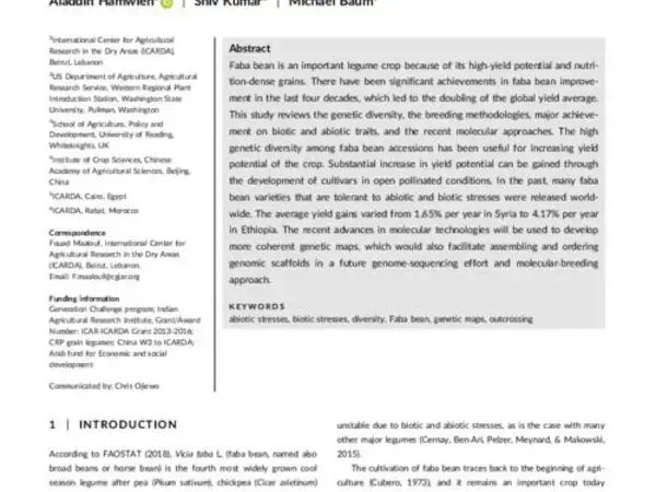 Breeding and genomics status in faba bean (Vicia faba)
