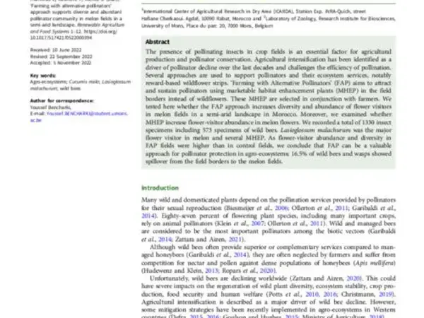 Farming with alternative pollinators’ approach supports diverse and abundant pollinator community in melon fields in a semi-arid landscape