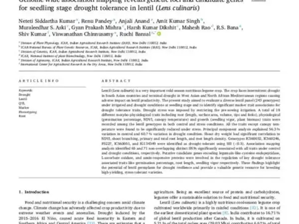 Genome wide association mapping reveals genetic loci and candidate genes for seedling stage drought tolerance in lentil (Lens culinaris)