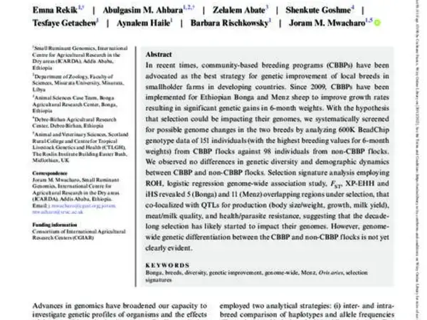 Genomic analysis of 10 years of artificial selection in community-based breeding programs in two Ethiopian indigenous sheep breeds