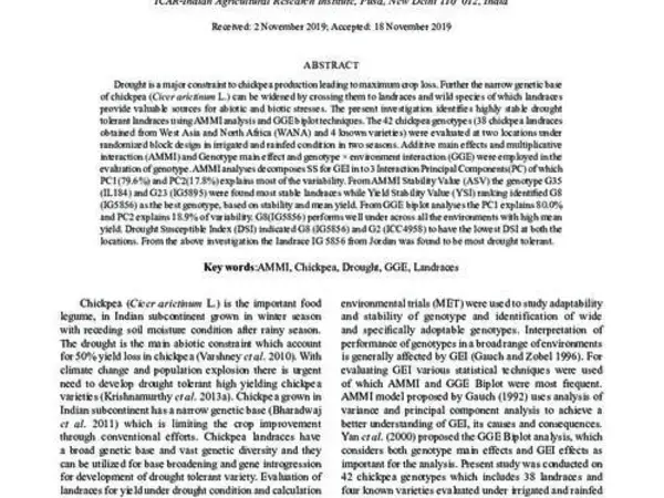 Identification of stable drought tolerant landraces of chickpea (Cicer arietinum) under multiple environments