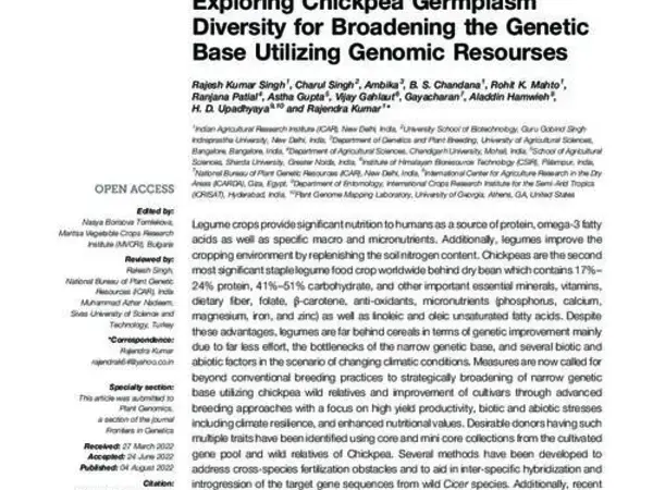 Exploring Chickpea Germplasm Diversity for Broadening the Genetic Base Utilizing Genomic Resourses