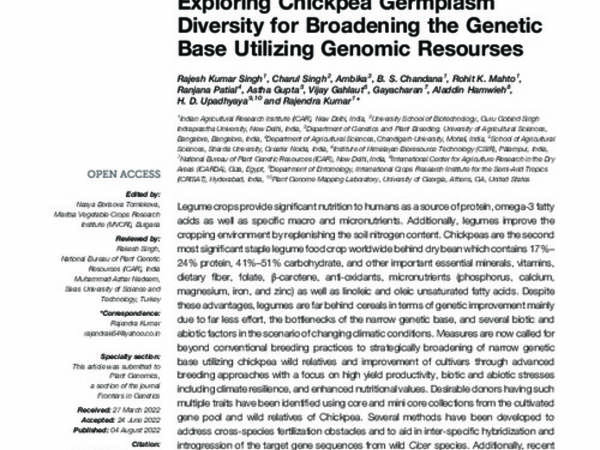 Exploring Chickpea Germplasm Diversity for Broadening the Genetic Base Utilizing Genomic Resourses