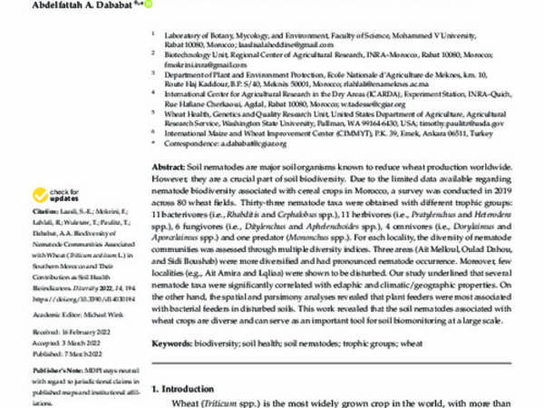 Biodiversity of Nematode Communities Associated with Wheat (Triticum aestivum L.) in Southern Morocco and Their Contribution as Soil Health Bioindicators