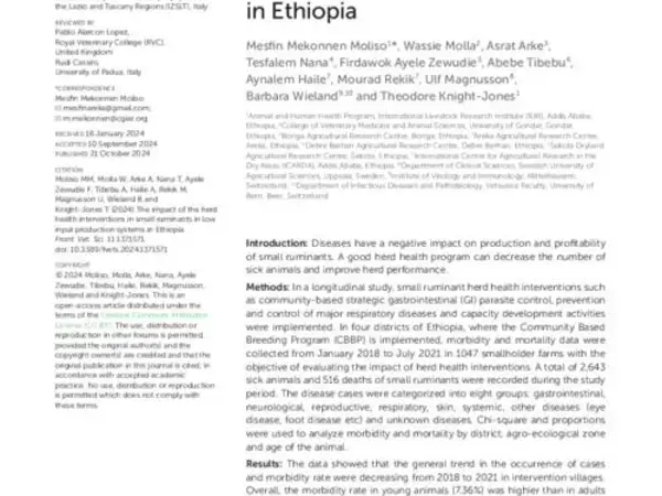The impact of the herd health interventions in small ruminants in low input production systems in Ethiopia