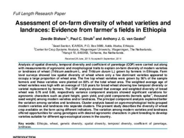 Assessment of on-farm diversity of wheat varieties and landraces: Evidence from farmer’s fields in Ethiopia