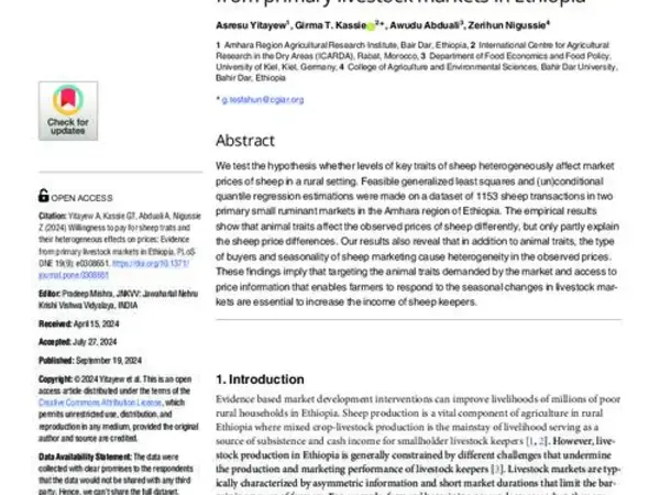 Willingness to pay for sheep traits and their heterogeneous effects on prices: Evidence from primary livestock markets in Ethiopia